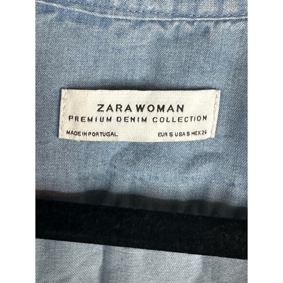 Women's Zara Blue Jean/ Denim Chambray Half Sleeve V Neck Blouse Size Small - Picture 7 of 7